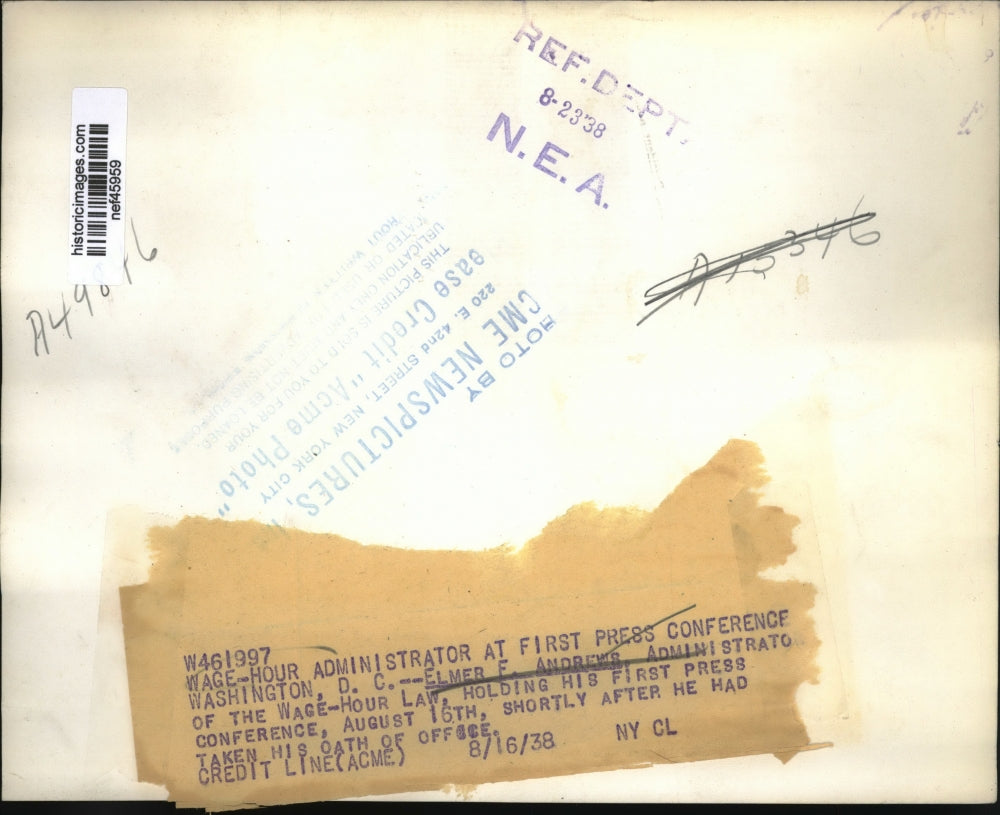 1938 Press Photo Elmer Andrews Wage Hour Admin Holds Press Conference Washington