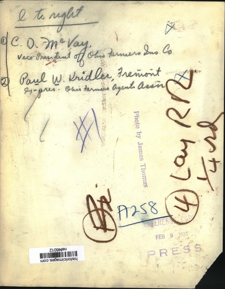 1939 Press Photo C.D. McVay, Paul W. Kridler at Farmer's Meeting, Ohio