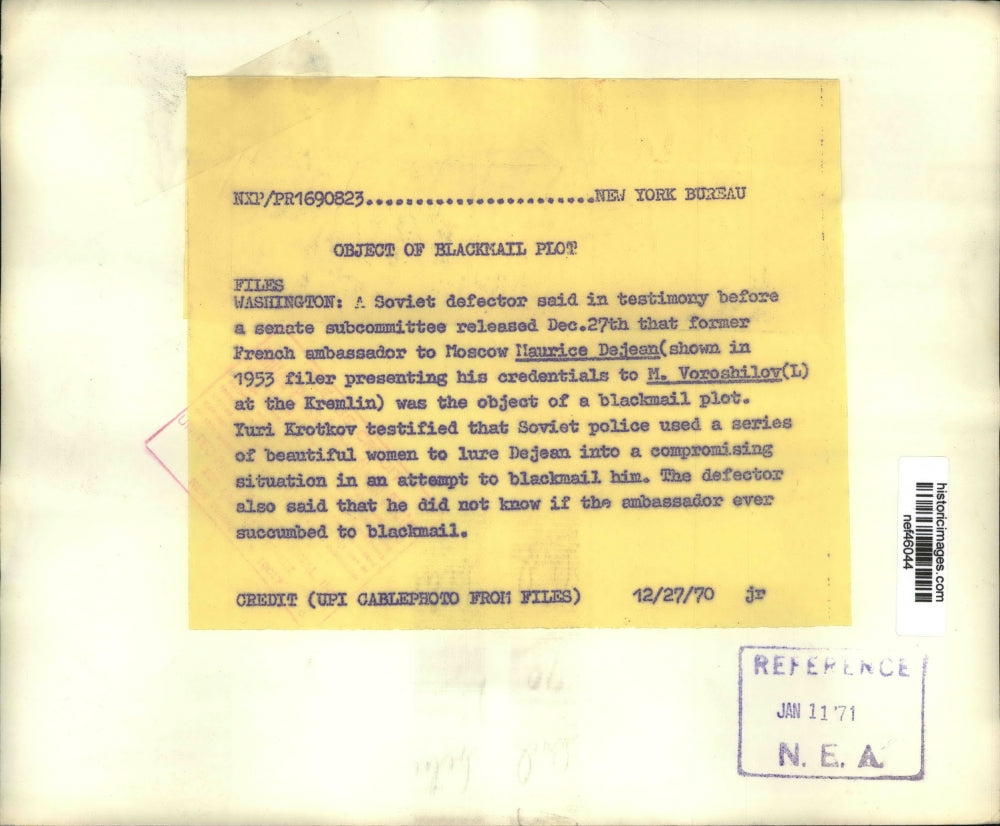1970 Press Photo Maurice Dejean French Ambassador Meets M. Voroshilov