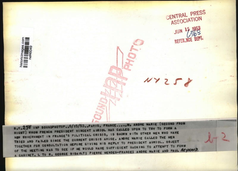 Load image into Gallery viewer, 1953 Press Photo Andre Marie Appointed to Form Government in France Crisis
