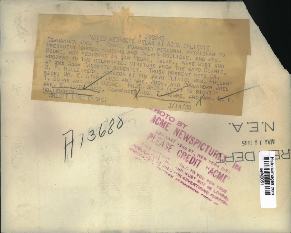 1935 Press Photo Commander Joel Boone Hosts Mayo Clinic Dinner - nef46061