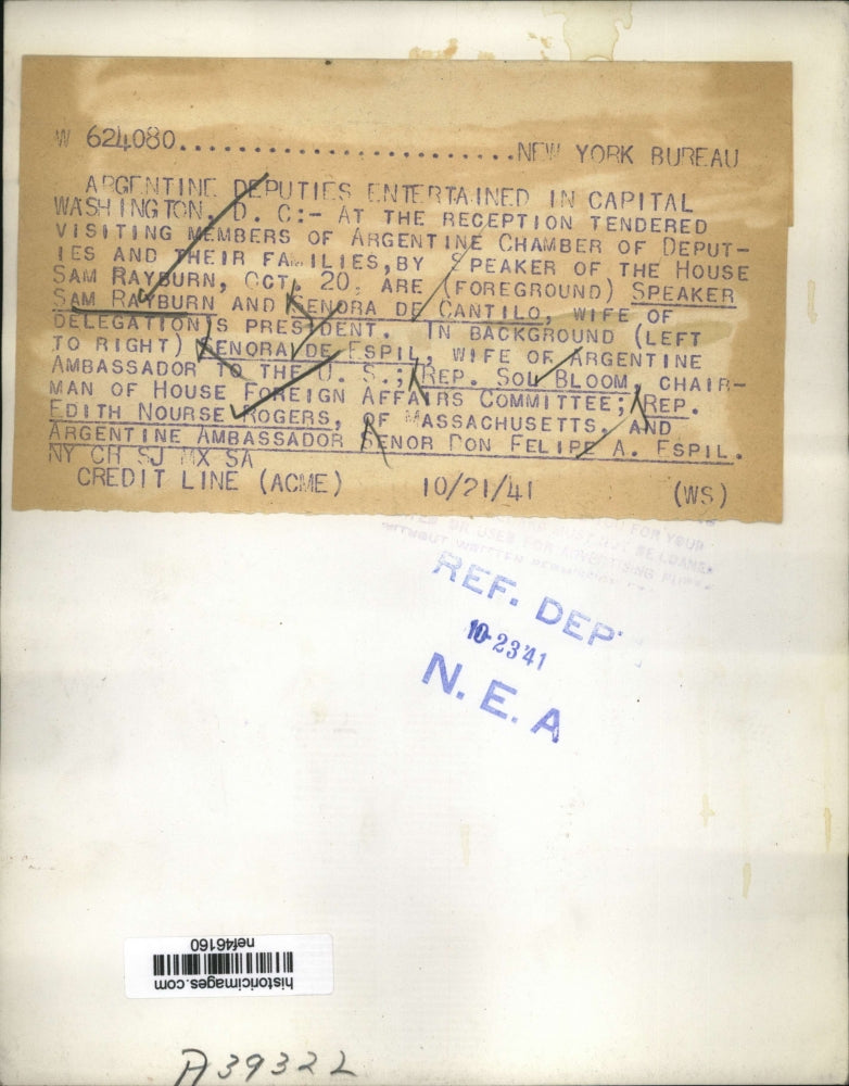 1941 Press Photo Speaker Sam Rayburn with Senora De Cantilo of Argentina