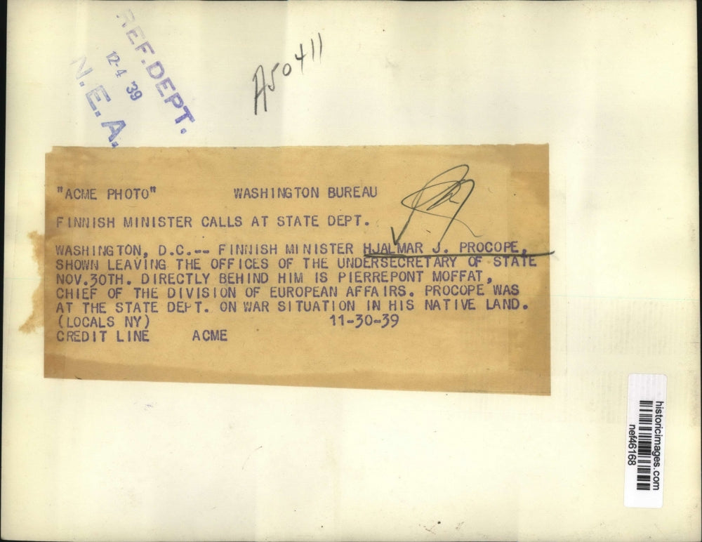 1939 Press Photo Procope leaving the offices of Undersecretary of State