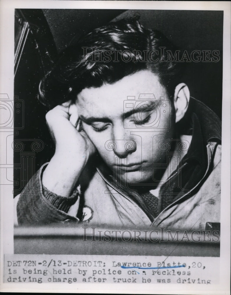 1951 Press Photo Platte being held by police on a reckless driving charge