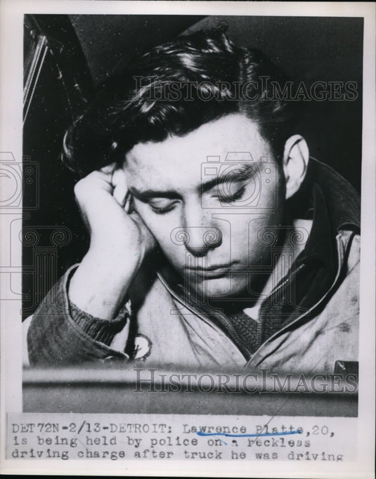 1951 Press Photo Platte being held by police on a reckless driving charge