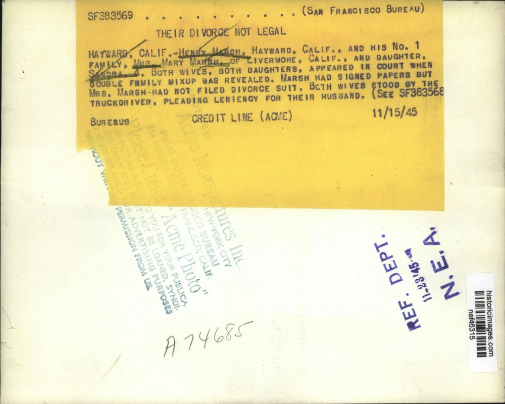 1945 Press Photo Henry Marsh, his no. 1 family appear in court on family mixup