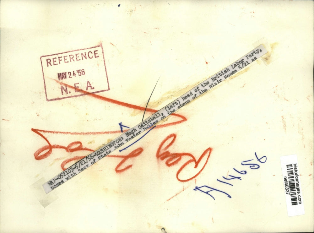 1956 Press Photo Hugh Gaitskell with Secretary of State Milles at Blair House