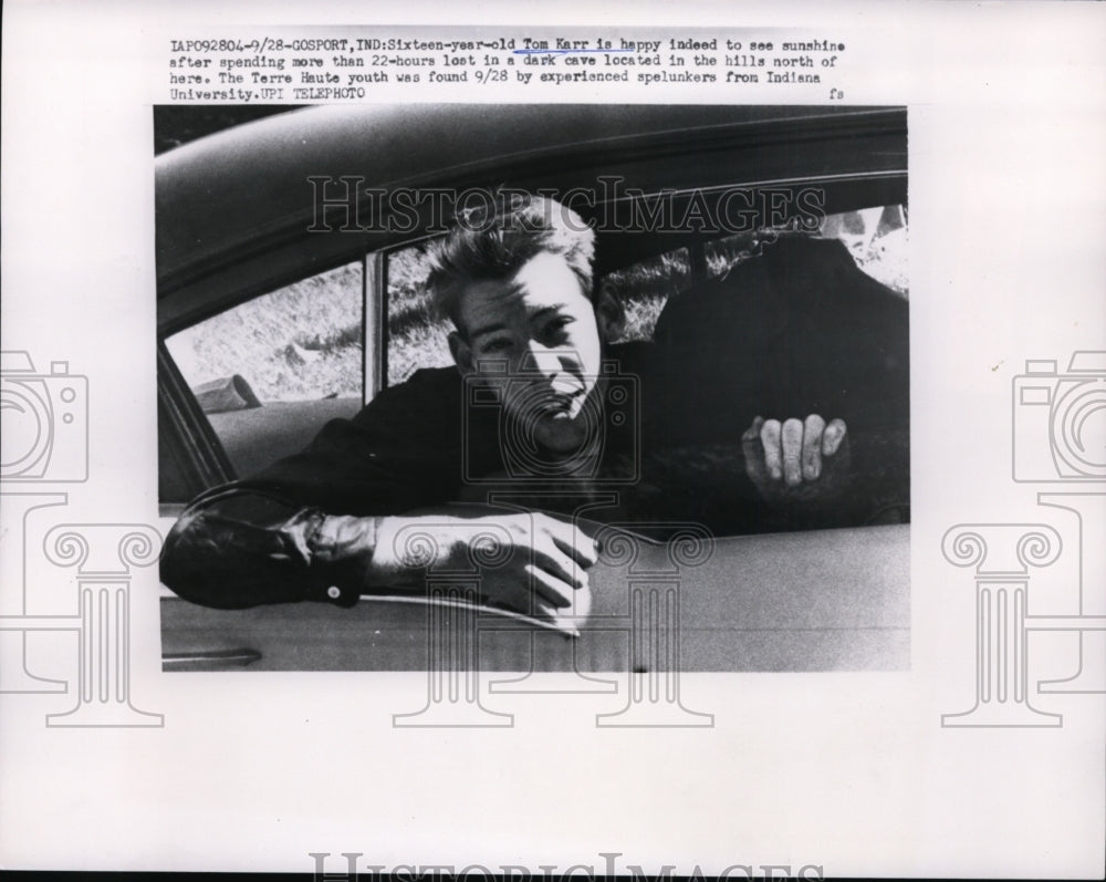 1959 Press Photo Tom Karr spent 22 hours lost in a dark cave in Hills North