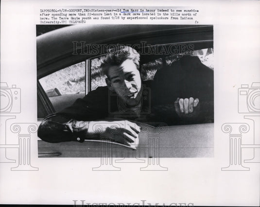 1959 Press Photo Tom Karr spent 22 hours lost in a dark cave in Hills North