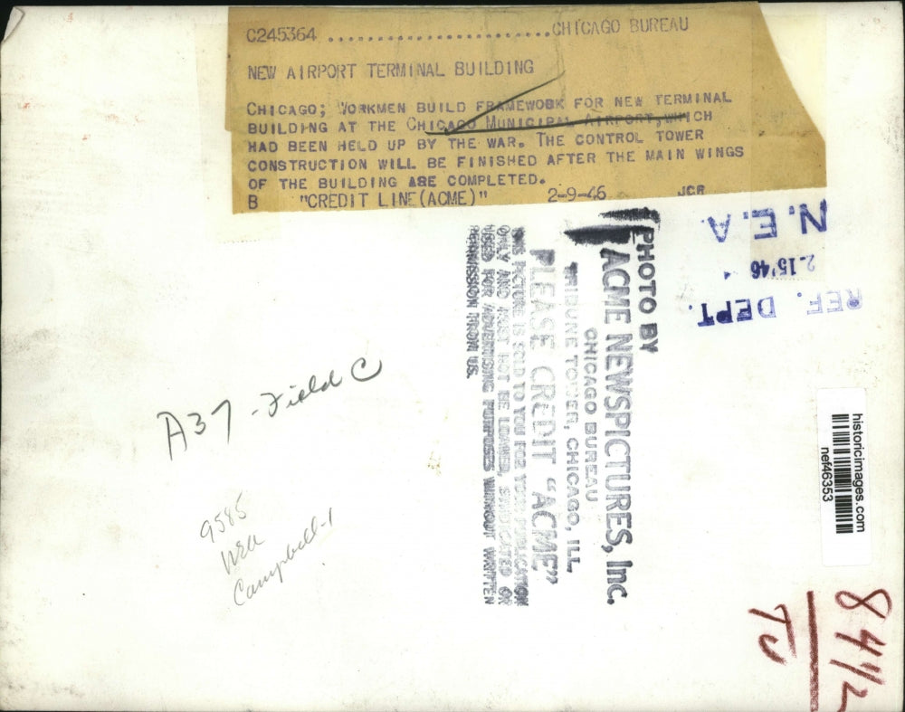 1946 Press Photo Construction for Terminal Bldg at Chicago Municipal Airport