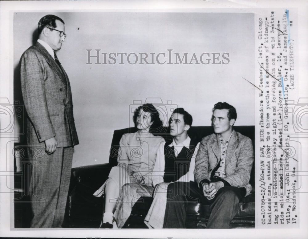 1950 Press Photo Theodor W Seaberg accuses three youths of kidnapping him
