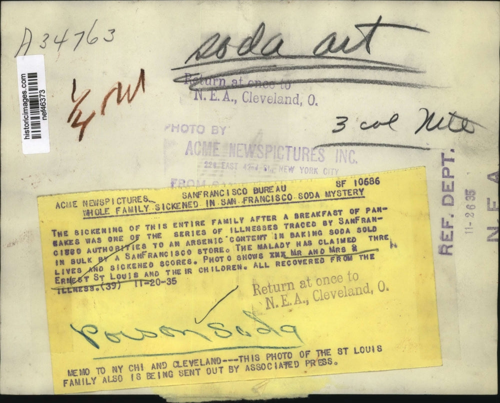 1935 Press Photo Family poisoned by arsenic in baking soda from a bulk store