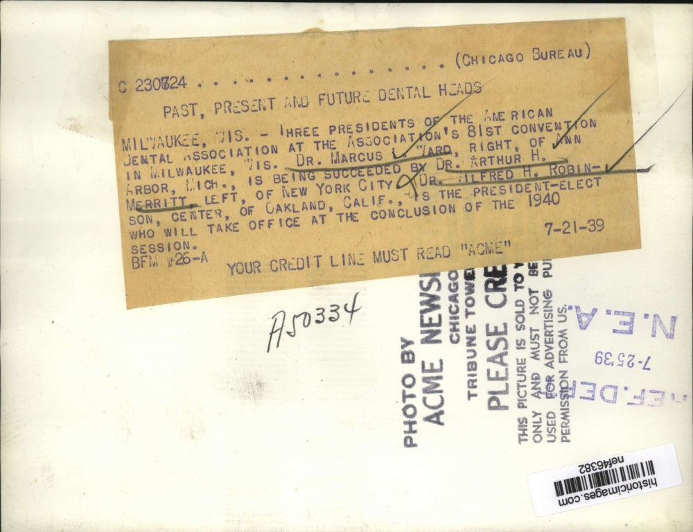 1939 Press Photo Three Presidents of the American Dental Association meeting