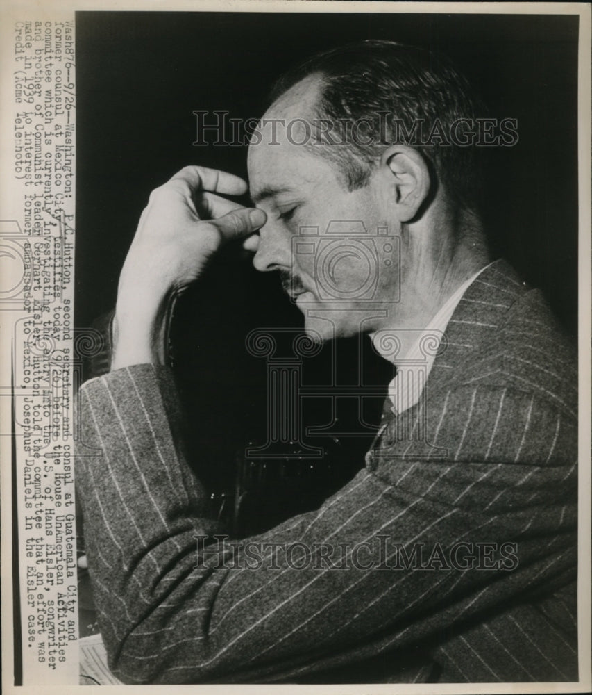 1947 Press Photo P C Hutton Testified Before UnAmerican House Activities Comm