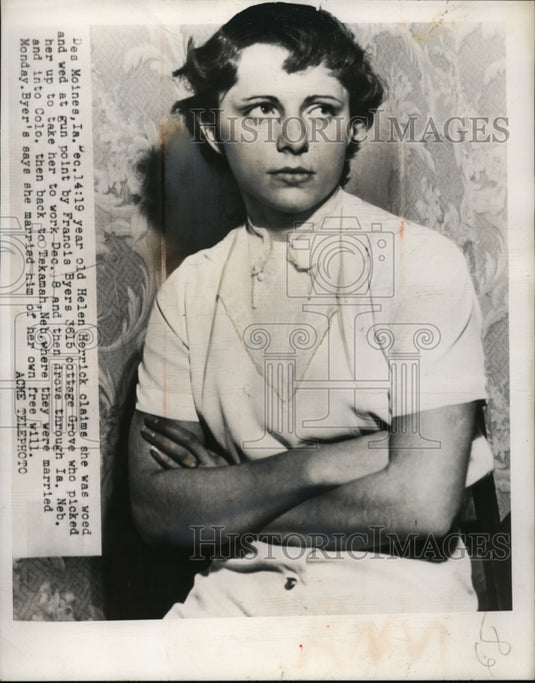 1949 Press Photo Helen Herrick was woed and wed at gun point by Francis Byers