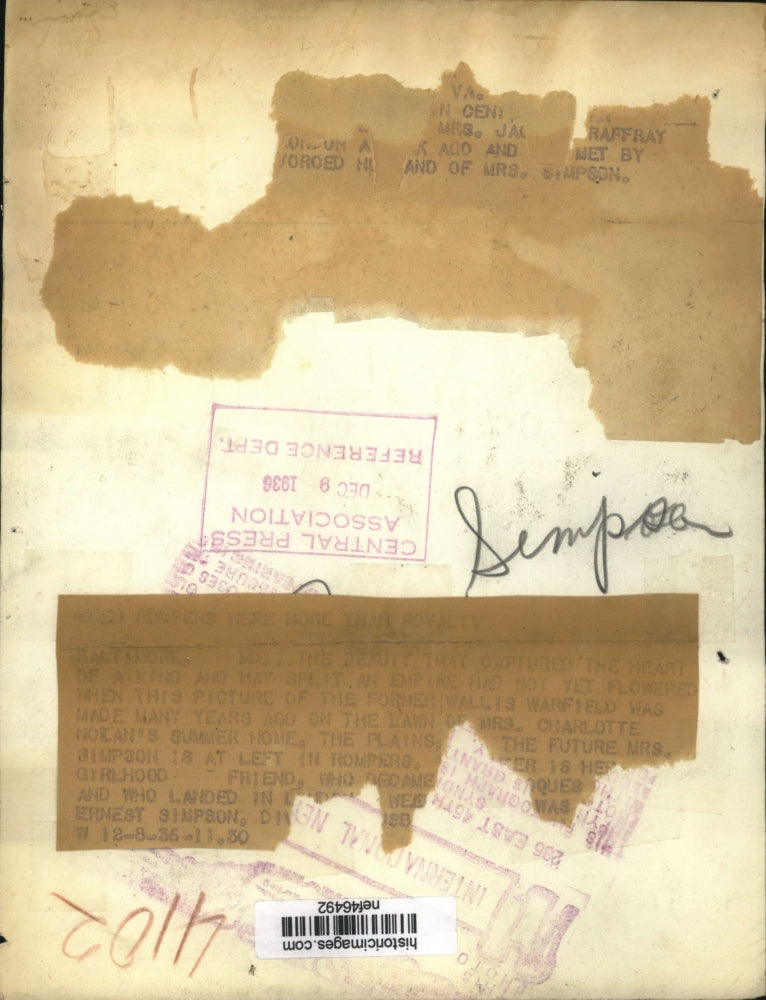 1936 Press Photo The former Wallis Warfield shown as a child with her friend