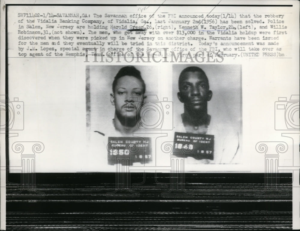 1957 Press Photo Harold Green and Kenneth W.Taylor charged of Robbery