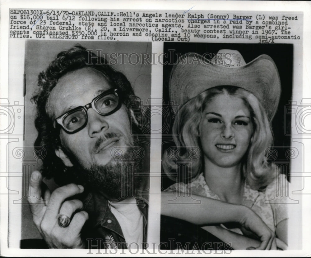 1970 Press Photo Berger freed on bail; girlfriend Gruhlke also arrested on drugs