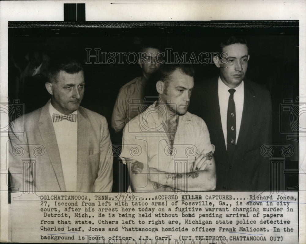 1959 Press Photo Richard Jones Arrested in Detroit Murder Charges, Chattanooga