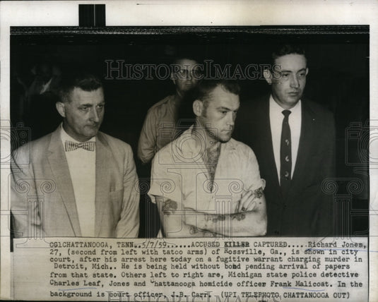 1959 Press Photo Richard Jones Arrested in Detroit Murder Charges, Chattanooga