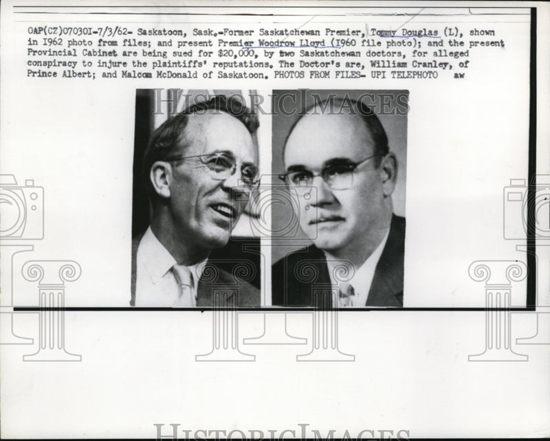 Load image into Gallery viewer, 1962 Press Photo Tommy Douglas, Woodrow Lloyd and Provincial Cabinet Sued

