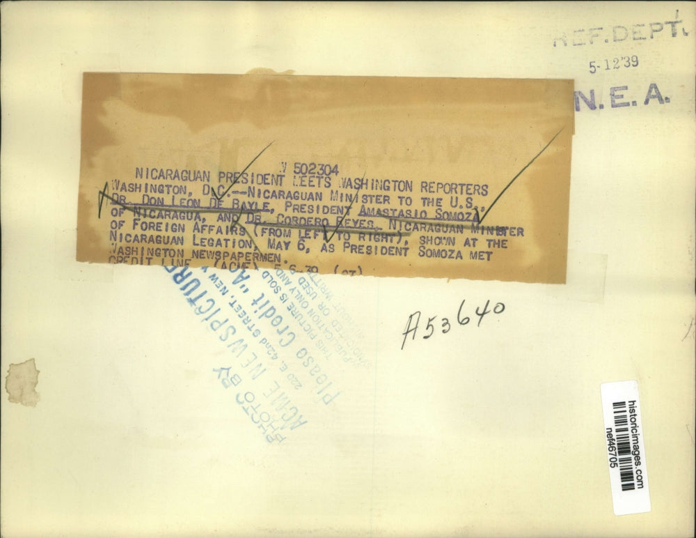 1939 Press Photo President Anastasio Samoza w/ Don Leon de Bayle @ Legation