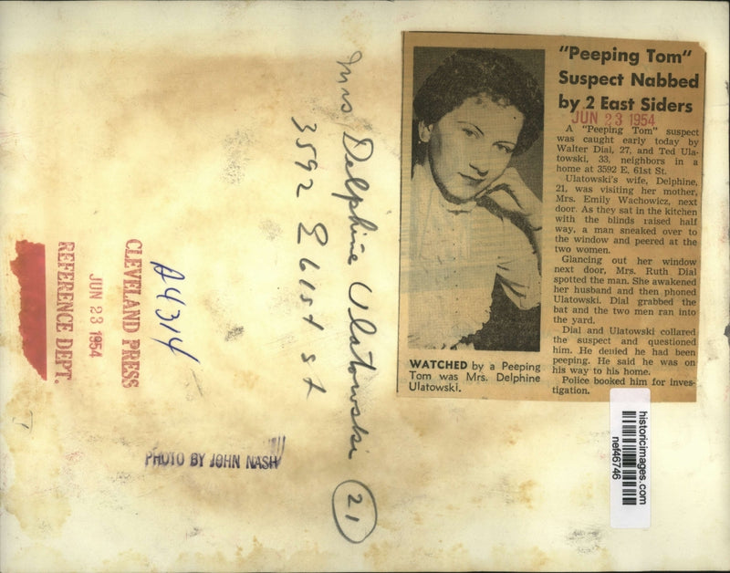 Load image into Gallery viewer, 1954 Press Photo Delphine Ulatowski Victim of Cleveland Peeping Tom - nef46746

