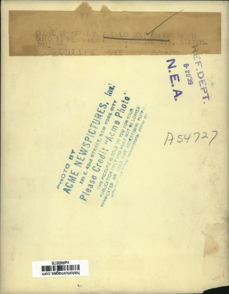 1939 Press Photo Rev. Gerould Goldner as appeared aboard the S.S. Statendam