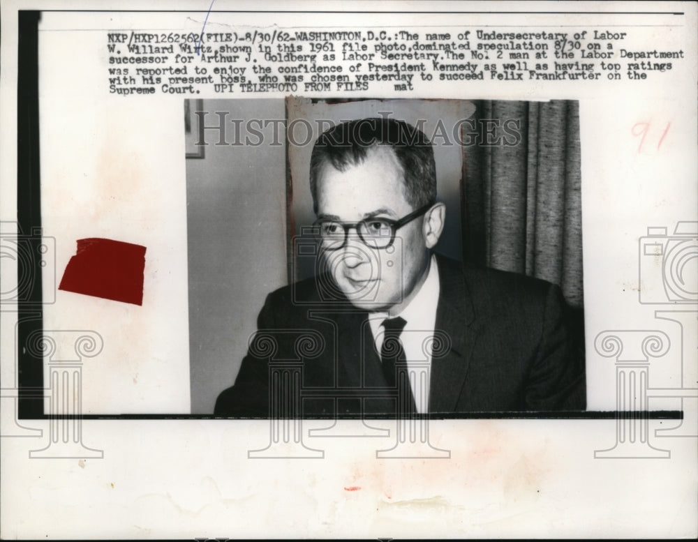 1962 Press Photo W.Willard Wirtz Undersecretary of Labor - nef46894