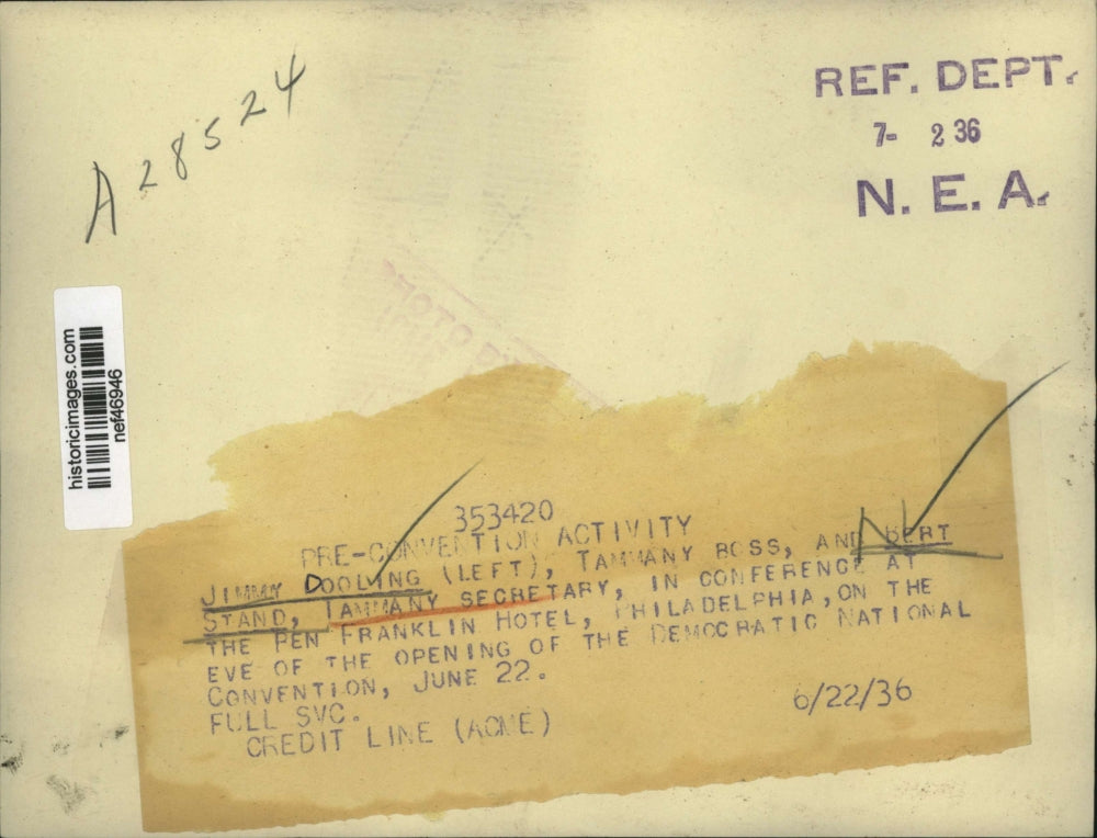 1936 Press Photo Jimmy Dooling & Bert Stand Conferring Before Democratic Conven