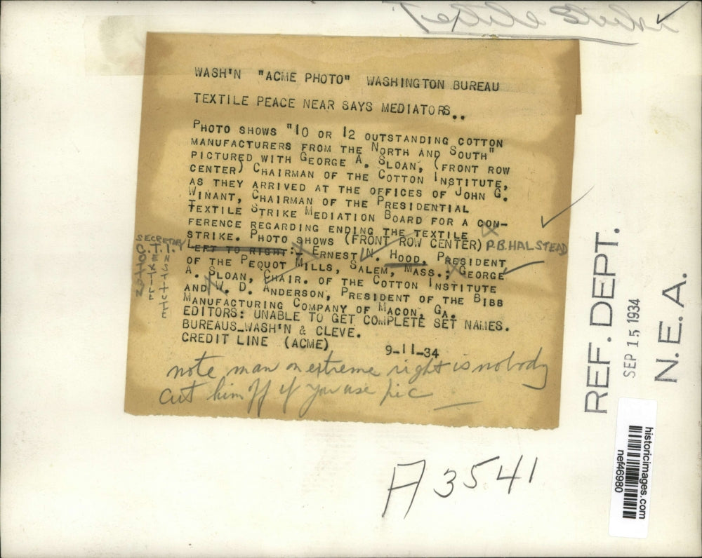 1934 Press Photo Ten to Twelve Outstanding Cotton Manufacturers of North & South