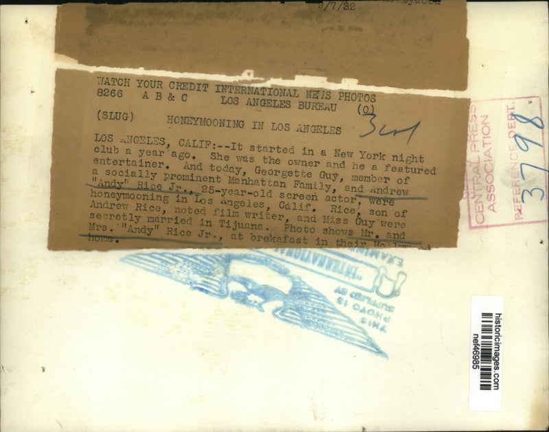 Load image into Gallery viewer, Press Photo Georgette Guy &amp; Andrew "Andy" Rice Jr Secretly Married in Tijuana
