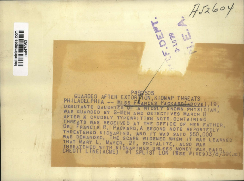 1939 Press Photo Frances Packard - nef47063