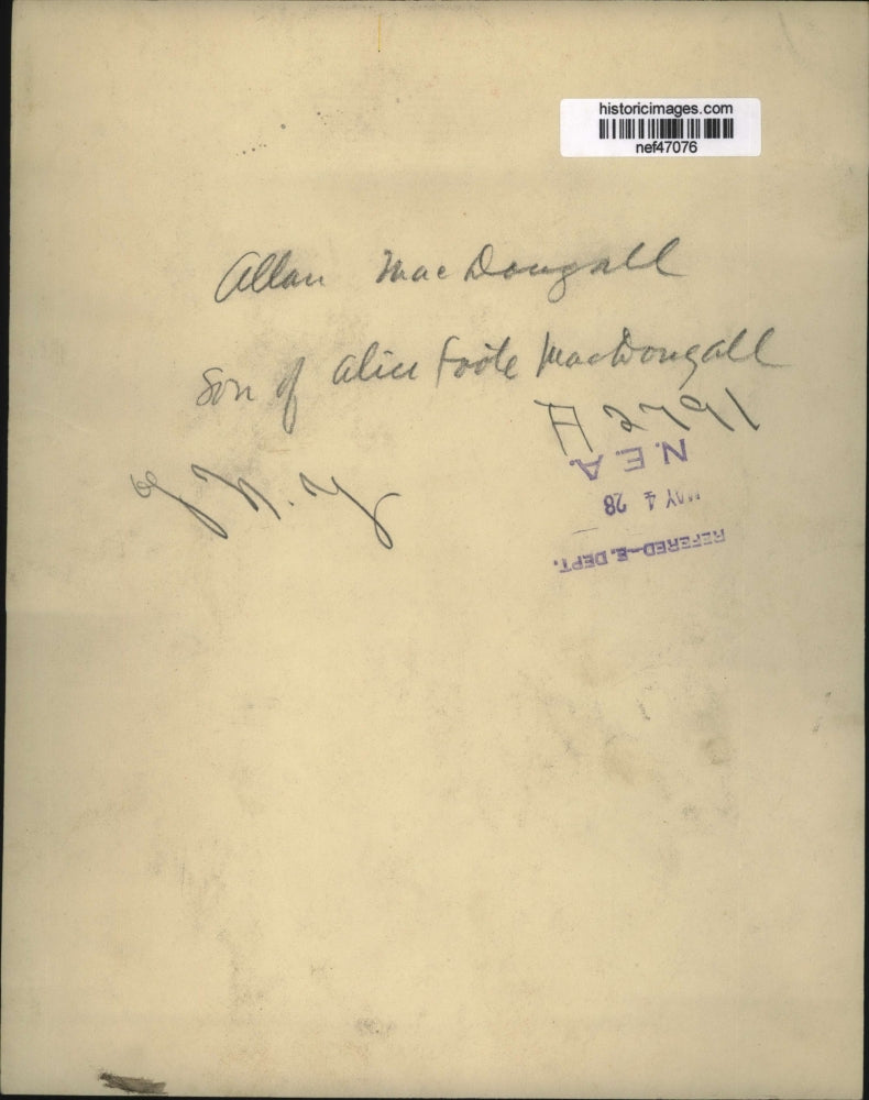 1928 Press Photo Allan MacDougall Son of Alice Foote MacDougall - nef47076