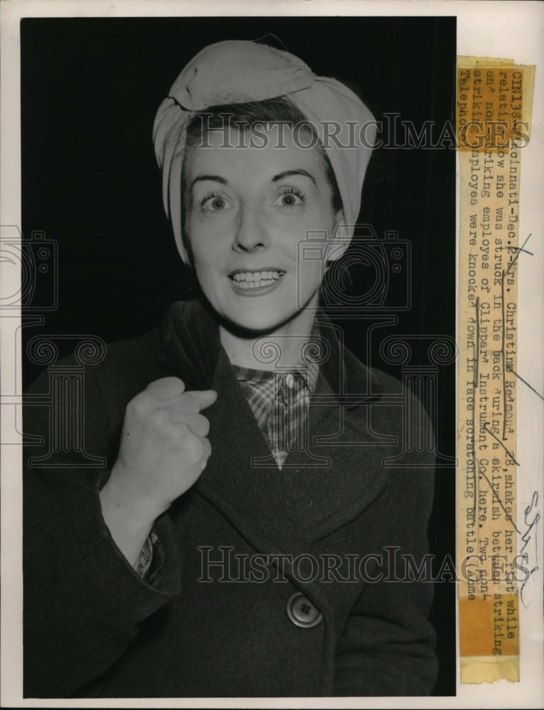 1949 Press Photo Mrs Christine Redmond Striking Employee of Clipper Instrument