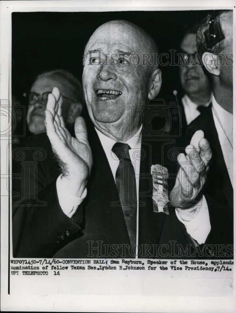 1960 Press Photo Sam Rayburn Speaker of the House applauds to fellow Texan