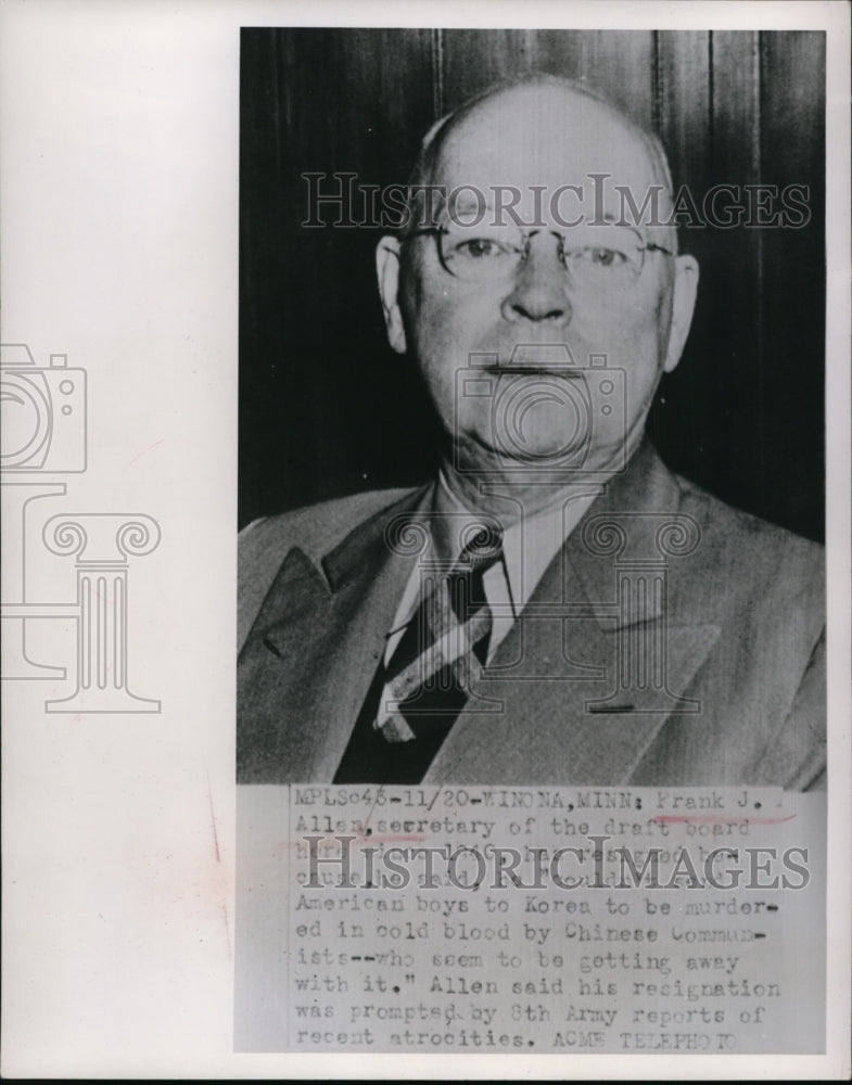 1952 Press Photo Frank J Allen Secretary of the Draft Board - nef47181
