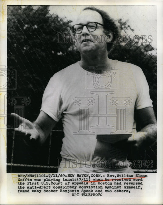 1969 Press Photo Rev William Sloan Coffin Playing Tennis When Received Word