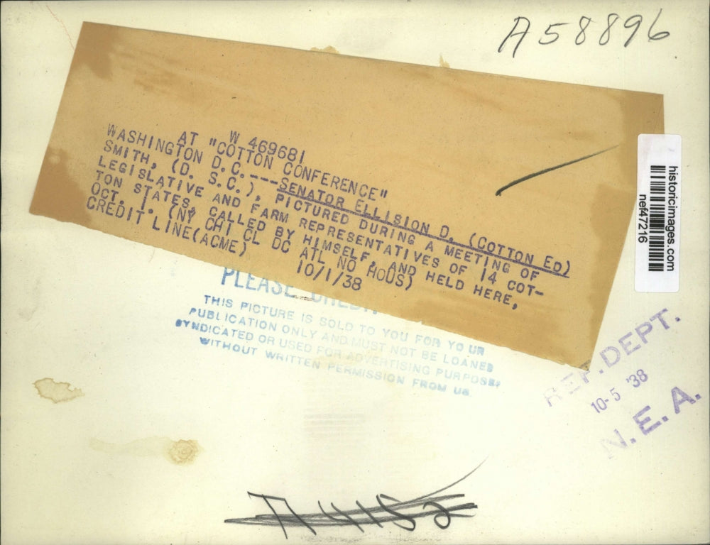 1938 Press Photo Ellison D Smith Shown During Meeting of Legislative & Farm Reps