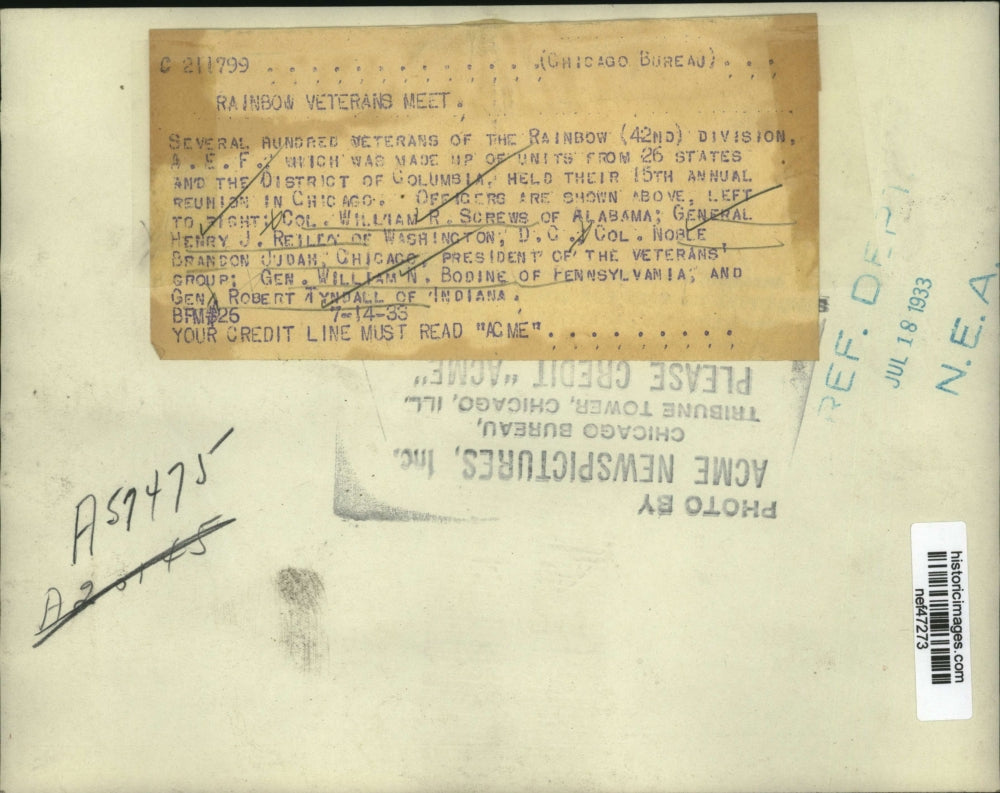 1933 Press Photo Rainbow 42nd Division AEF 15th annual Reunion in Chicago