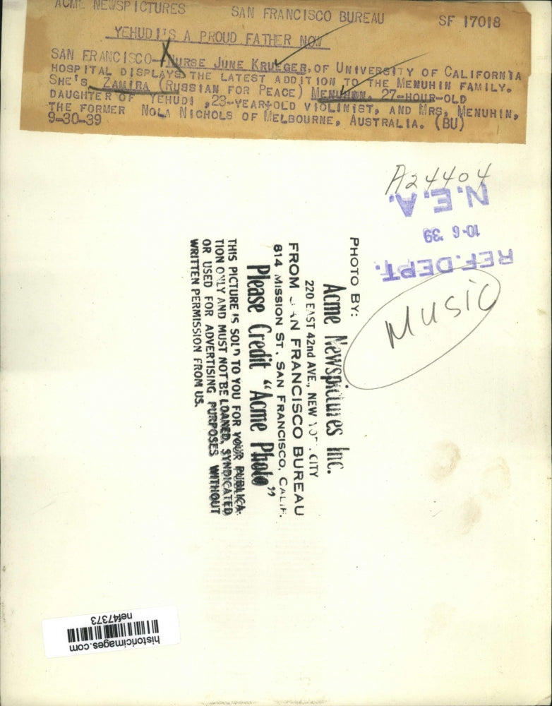 1939 Press Photo Yehudi Menuhin & Nola Nichols Daughter Zamira with June Krueger