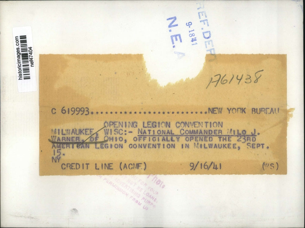 1941 Press Photo Milo J. Warner opening American Legion Convention, Milwaukee