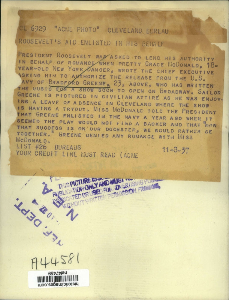 1937 Press Photo Roosevelt's Aid Bradford Greene Enlisted in His Behalf