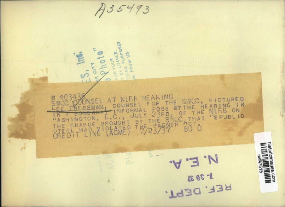 1937 Press Photo Lee Pressman at NLRB Hearing, Washington, D.C. - nef47515