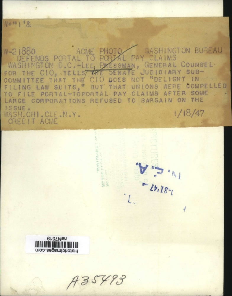 1947 Press Photo Lee Pressman at Senate Judiciary Subcommittee Hearing