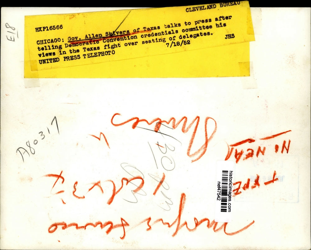 1952 Press Photo Gov.Allen Shivers of Texas surrounded with Press - nef47542