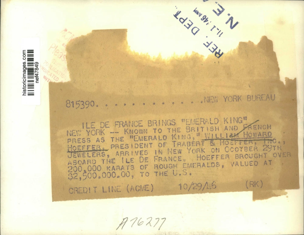 1946 Press Photo William Howard Hoeffer Arriving in New York on Ile de France