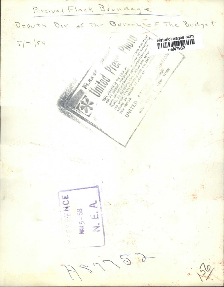 1958 Press Photo Percival Flack Brundage Deputy Division of Bureau of Budget