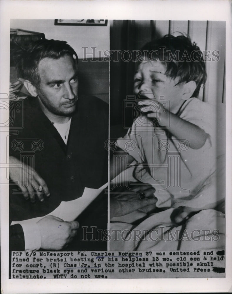 1954 Press Photo Charles Norgren Sentenced for Brutal Beating of His Son