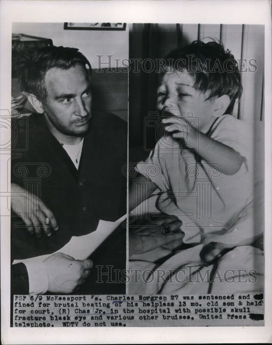 1954 Press Photo Charles Norgren Sentenced for Brutal Beating of His Son